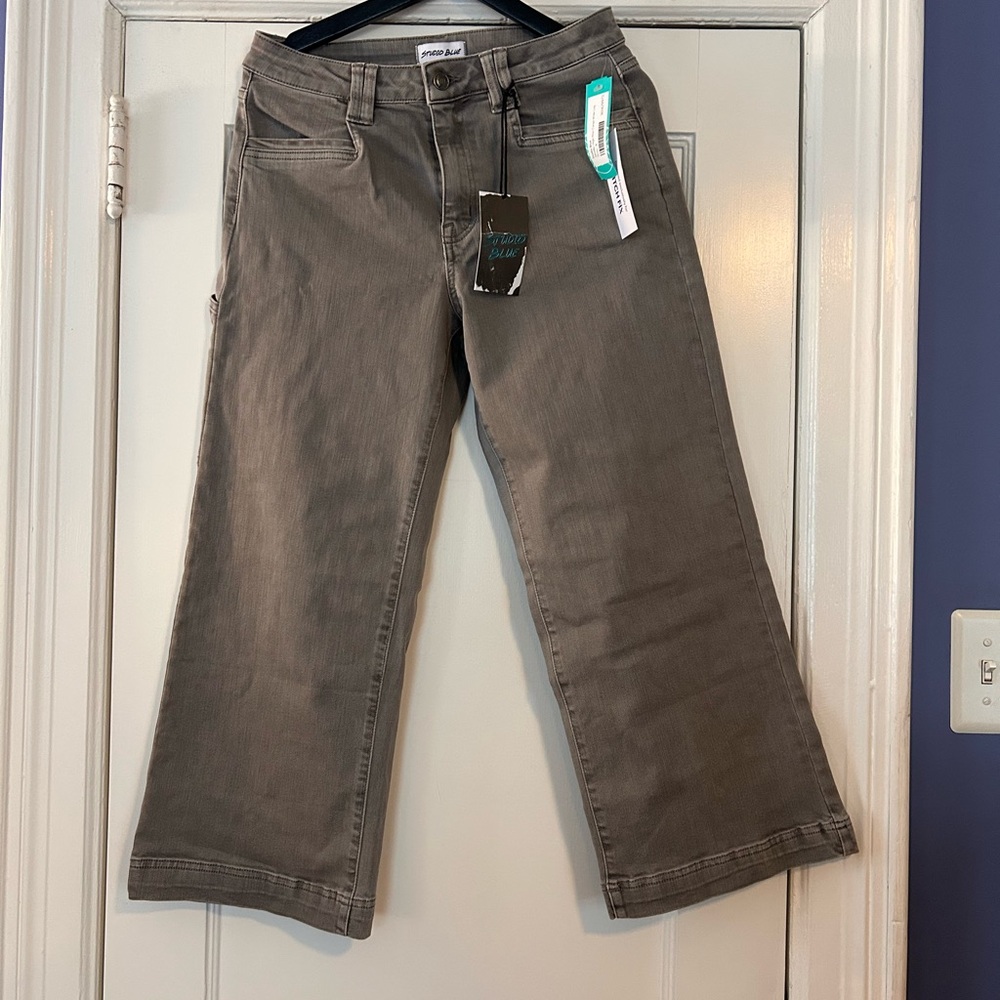 Studio Blue Women's Grey Cropped Wide Leg Jeans